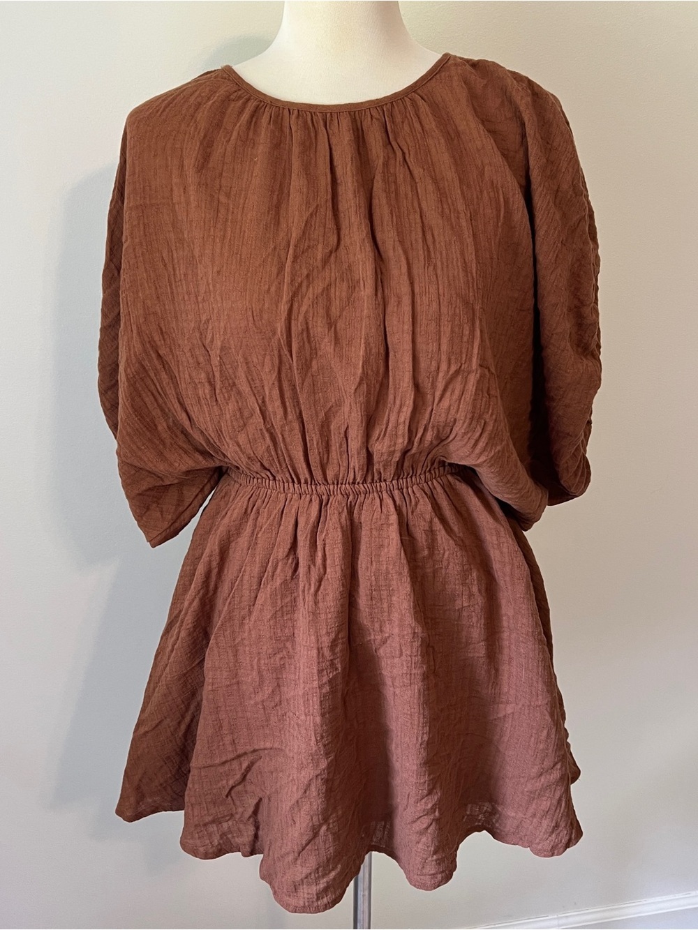 Aerie Cotton Gauze Open Back Mini Dress Brown rust Size Small summer sun
